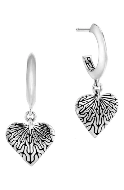 John Hardy Valentine Sterling Silver Heart Drop Huggie Hoop Earrings