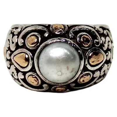 Pre-owned John Hardy Vintage 18k Gold & Sterling Silver Pearl Cocktail Ring In Multi