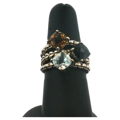 Pre-owned John Hardy Vintage Jai By  Sterling Silver Tri Checkerboard-cut Gemstone Ring In Multi