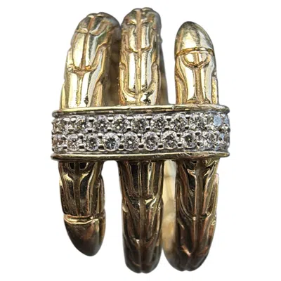 Pre-owned John Hardy Wide Spear 14k Yellow Gold Diamond Ring Band Sz 6 10.2g 3975 Retail
