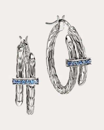 John Hardy Spear Hoop Earrings, Sterling Silver, Sapphires In Metallic