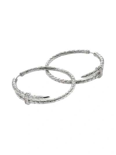 John Hardy Women's Chain Classic Spear Sterling Silver & 0.12 Tcw Diamond Hoop Earrings