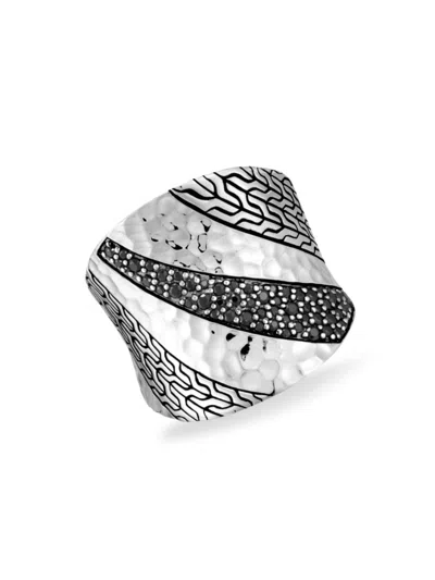 John Hardy Women's Chain Hammered Silver, Black Sapphire & Black Spinel Saddle Ring