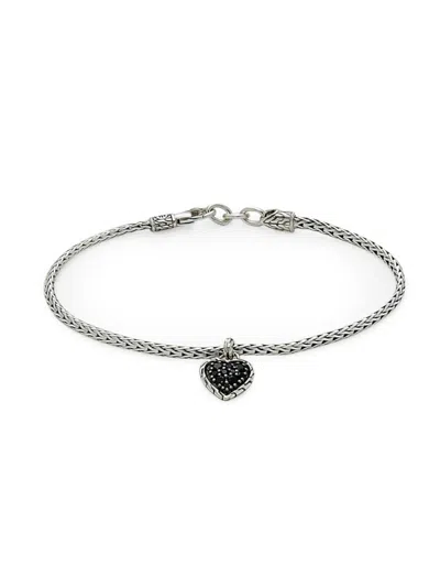 John Hardy Women's Classic Chain Sterling Silver, Black Sapphire & Spinel Heart Charm Bracelet In Gray