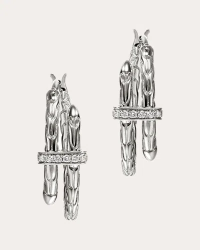 John Hardy Women's Diamond Spear Hoop Earrings In Silver