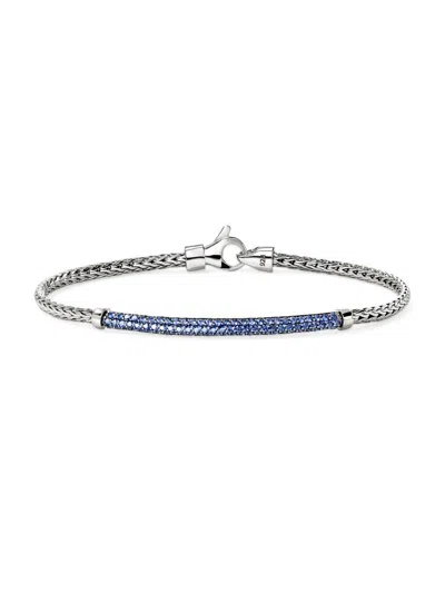 John Hardy Jh Essentials Sterling Silver Blue Sapphire Pave Bracelet In Metallic