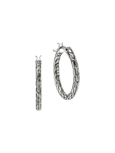 John Hardy Sterling Silver Jh Essentials Chain Motif Hoop Earrings In Metallic