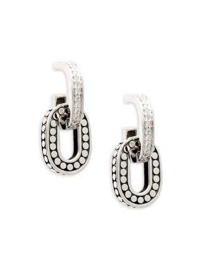 John Hardy Women's Sterling Silver Diamond Embossed Link-drop Earrings In Metallic