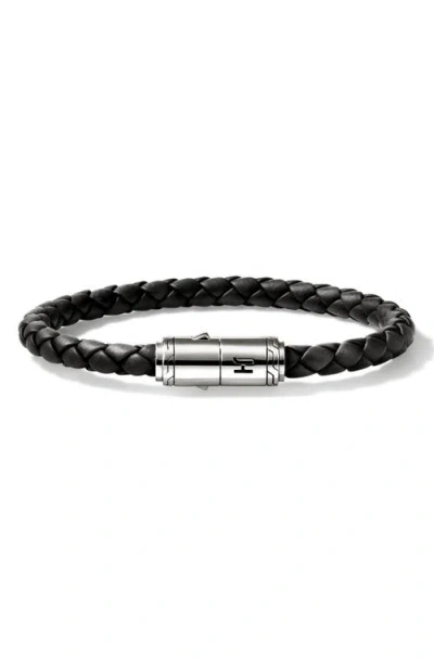 John Hardy Woven Leather Bracelet In Silver/black