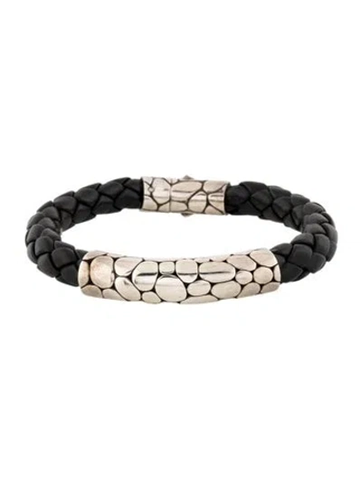 Pre-owned John Hardy Woven Leather Kali Bracelet, 8" In Black