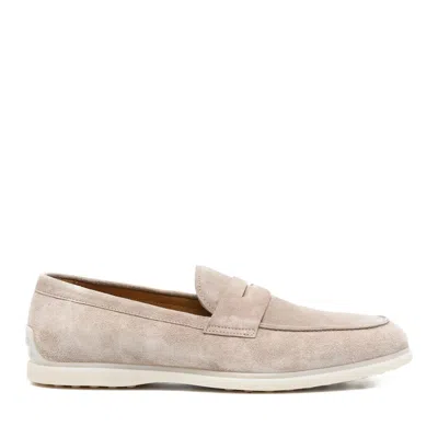 John Harrison Beige Suede Penny Strap Loafers In Multi