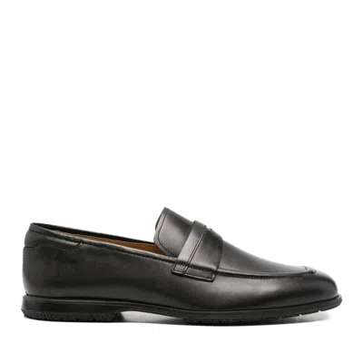 John Harrison Black Leather Penny Strap Loafers In Grey