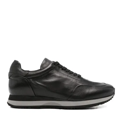 John Harrison Black Leather Wedge Sneakers
