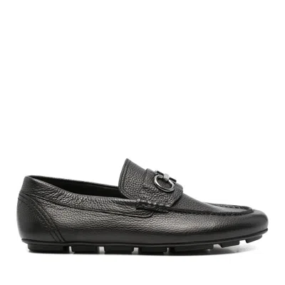 John Harrison Black Textured Leather Grip Sole Loafers