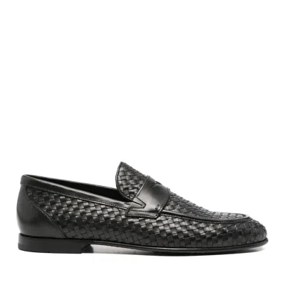 John Harrison Black Textured Leather Strap Loafers