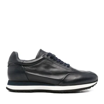 John Harrison Blue Leather Wedge Sneakers In Grey