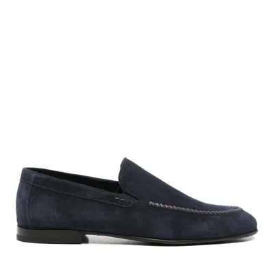 John Harrison Blue Suede Decorative Stitching Loafers In Black