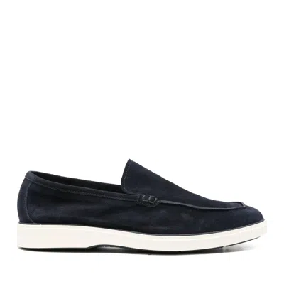 John Harrison Blue Suede Slip-on Loafers In Black