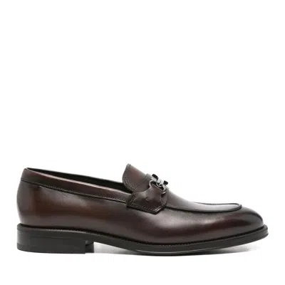 John Harrison Brown Leather Polished Metal Bit Loafers In Black