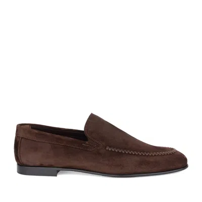 John Harrison Brown Suede Braided Detail Loafers In Black
