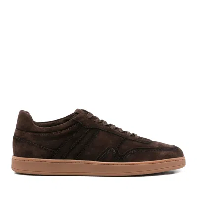 John Harrison Brown Suede Tonal Stitching Sneakers In Black