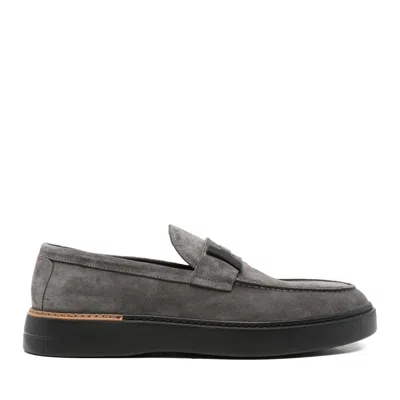 John Harrison Gray Suede Decorative Strap Loafers In Grey