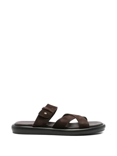 John Harrison Suede Crossover Sandals In Brown