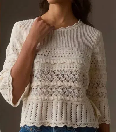 John & Jenn Silver Crochet Sweater In Alabaster In White