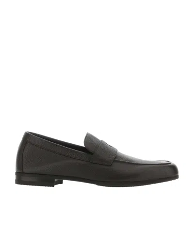 John Lobb Almond Toe Leather Loafers In Black