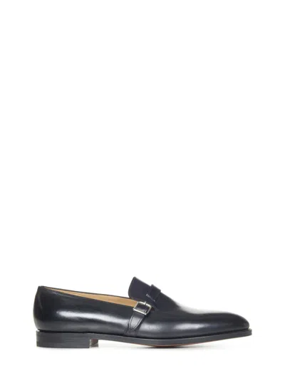 John Lobb Sleek Black Leather Loafers With Palladium Buckle