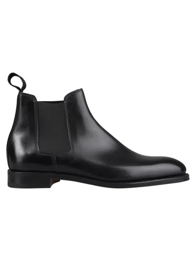 JOHN LOBB BLACK LEATHER SLIP ON BOOTS