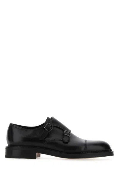 John Lobb Black Leather William Monk Strap Shoes