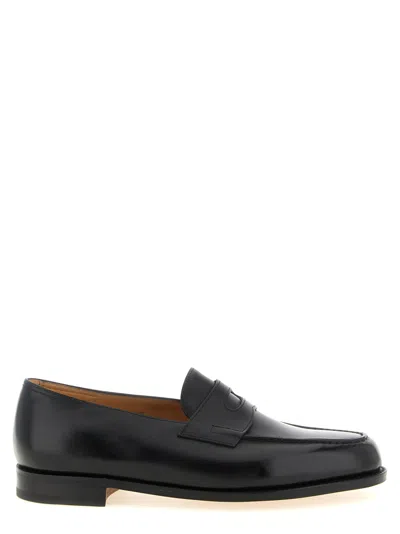 John Lobb Leather Loafers With Round Toe And Penny Strap In Black
