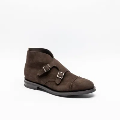 John Lobb Boot Dark Brown Suede Boot In Marrone