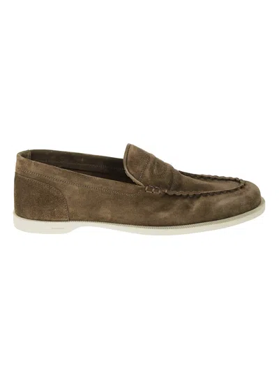 John Lobb Brown Suede Slip-on Loafers In Grey