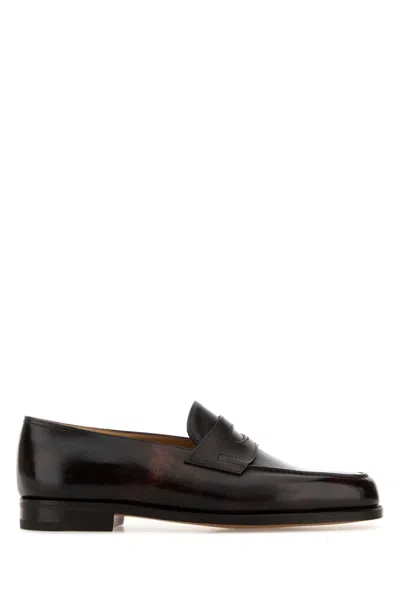 John Lobb Dark Brown Leather Lopez Loafers In Multi