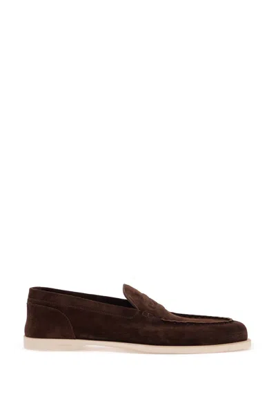 John Lobb Dark Suede Casual Shoes With Velcro Closure In Brown
