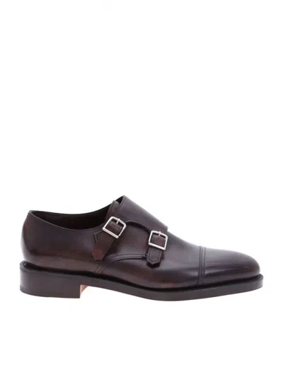 John Lobb Double Buckle Calf Leather Shoe In Brown