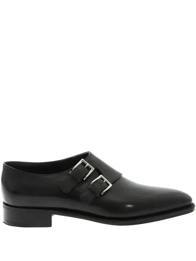 John Lobb Double-buckle Leather Derby Shoes In Black