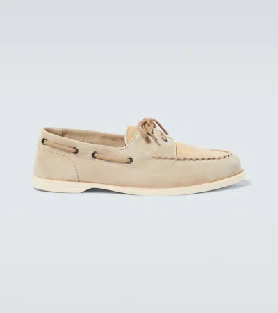 John Lobb Foil Suede Boat Shoes In Beige