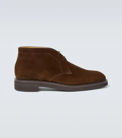 John Lobb Heywood Suede Boots In Dark Brown