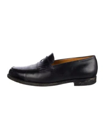 Pre-owned John Lobb Leather Cutout Accent Dress Loafers In Black
