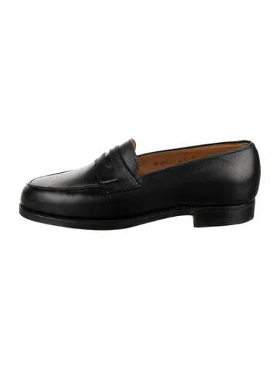 Pre-owned John Lobb Leather Cutout Accent Dress Loafers In Black