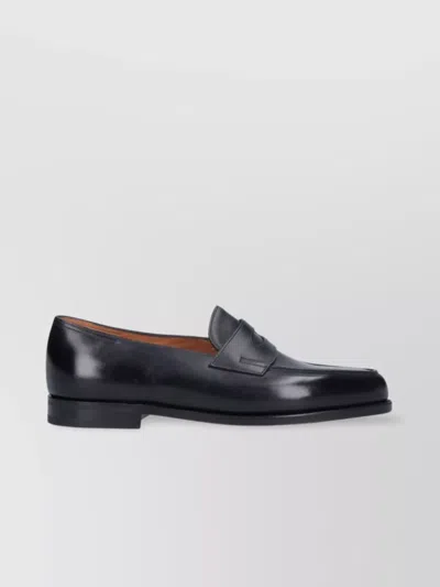 John Lobb Leather Loafers With Round Toe And Penny Strap In Black