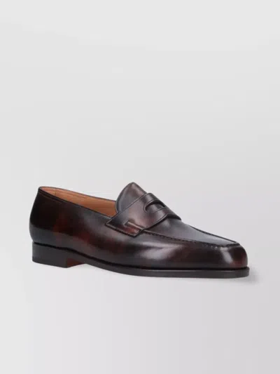 John Lobb Leather Loafers With Round Toe And Penny Strap In Black
