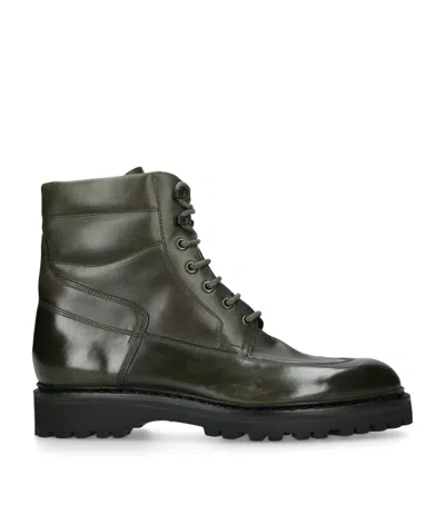 John Lobb Leather Peak Boots In Green
