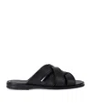 John Lobb Mens Black Salt Cross-over Leather Sliders In Black