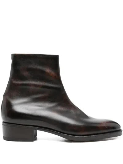 John Lobb Leather Zipped Ankle Boots In Brown
