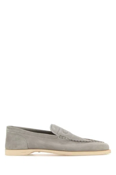 John Lobb Light Grey Suede Loafers