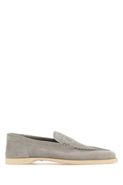 John Lobb Light Grey Suede Pace Loafers In Gray